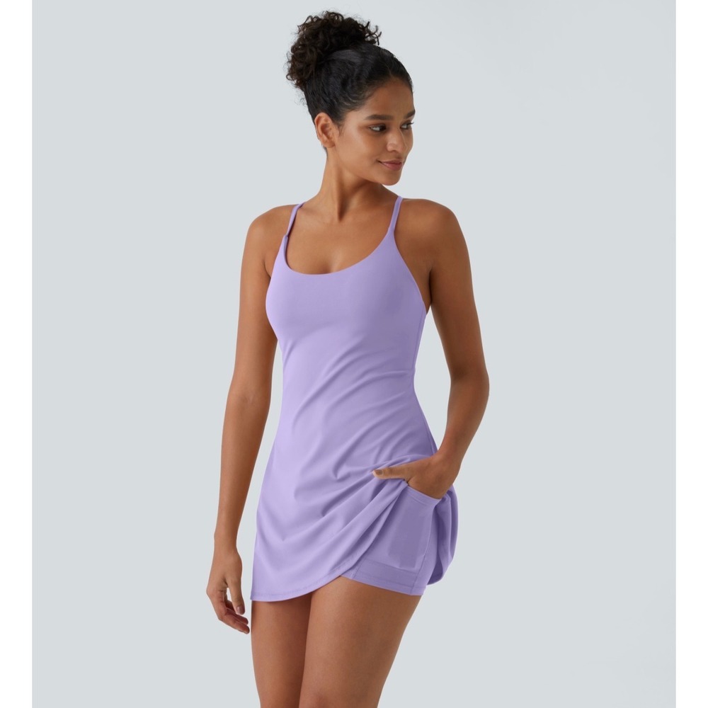 Halara SoftlyZero Plush Backless Active Dress Easy Peezy Purple Medium